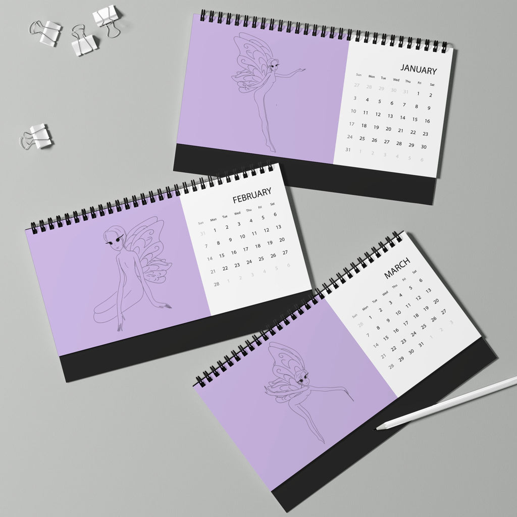 Calendrier de bureau « Fée » 2027 – Calendrier minimaliste à grille