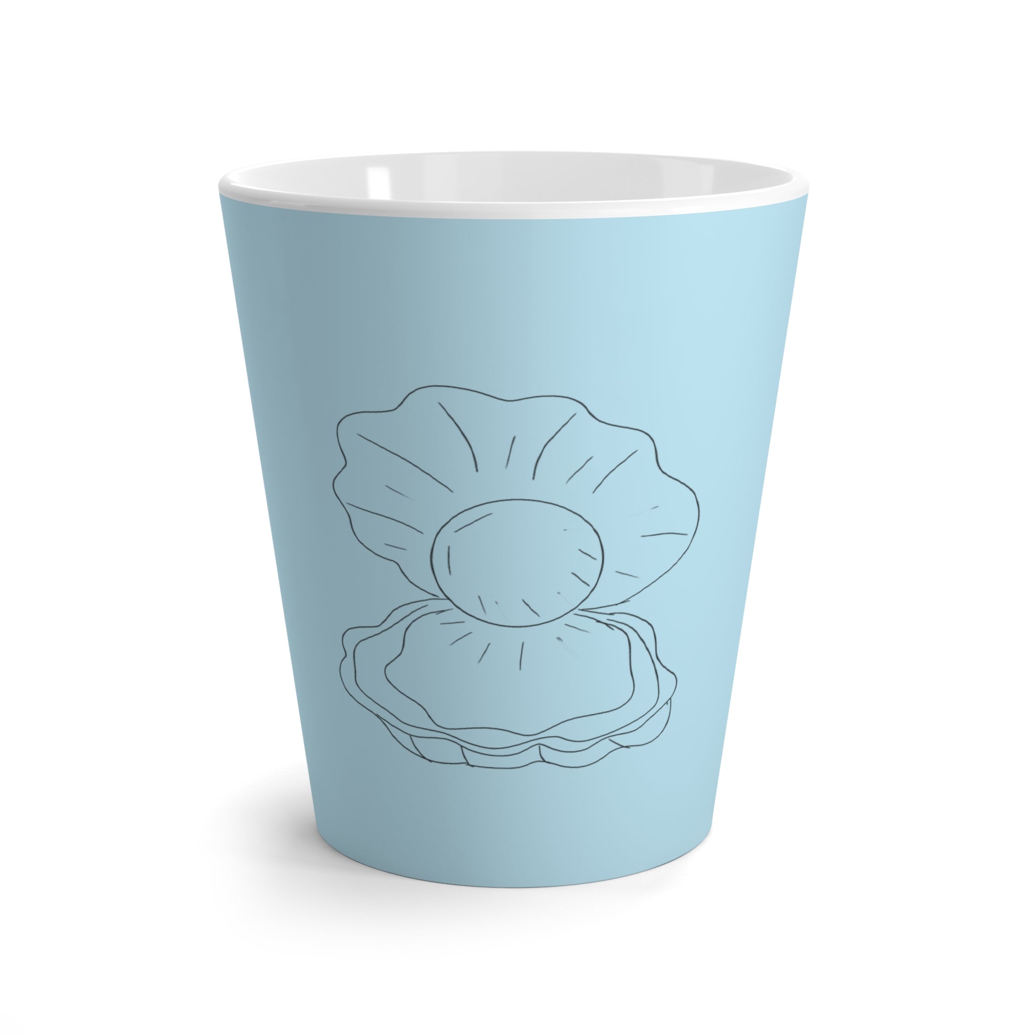 Tasse à café bleu avec dessin de coquillages