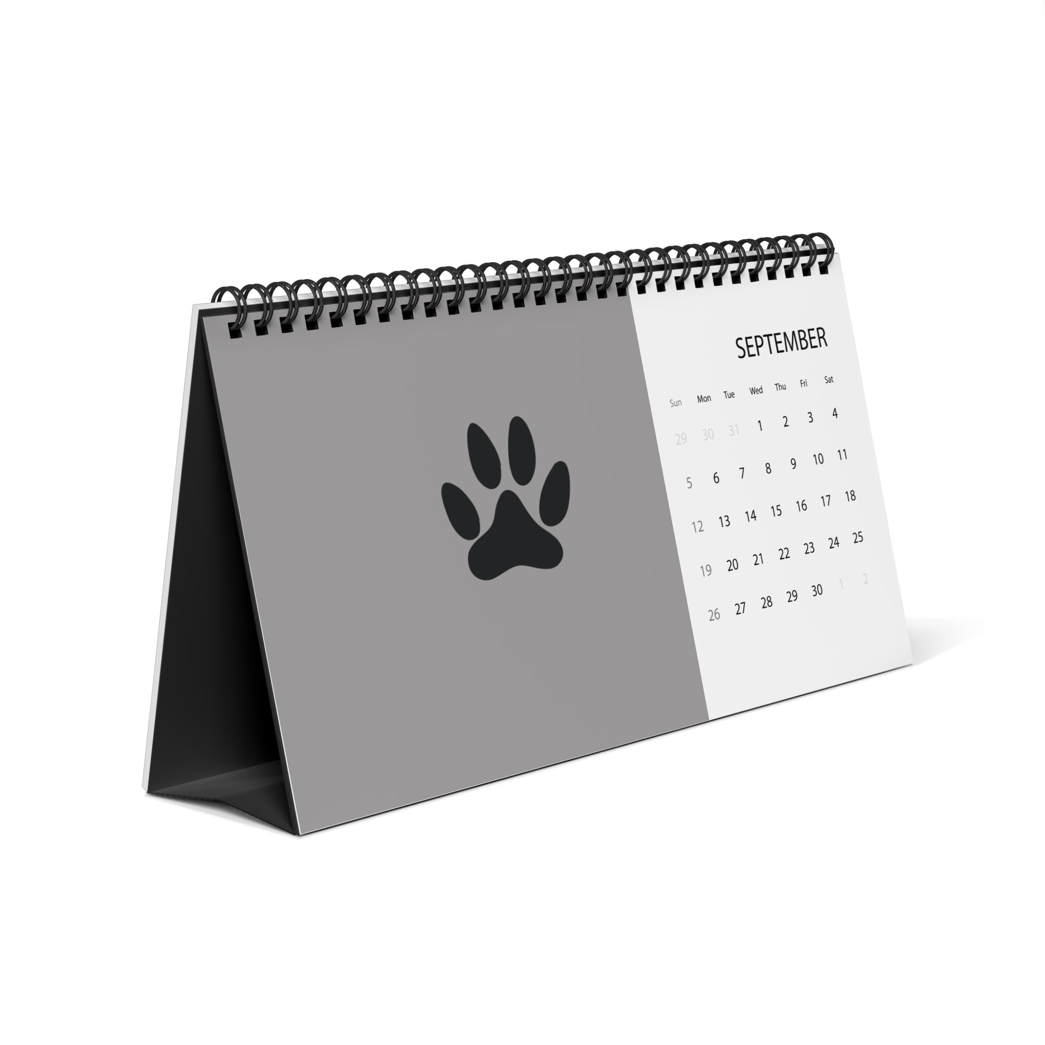 Calendrier de bureau « Chats » 2027 — Calendrier de bureau minimaliste à grille avec de jolies illustrations de chats