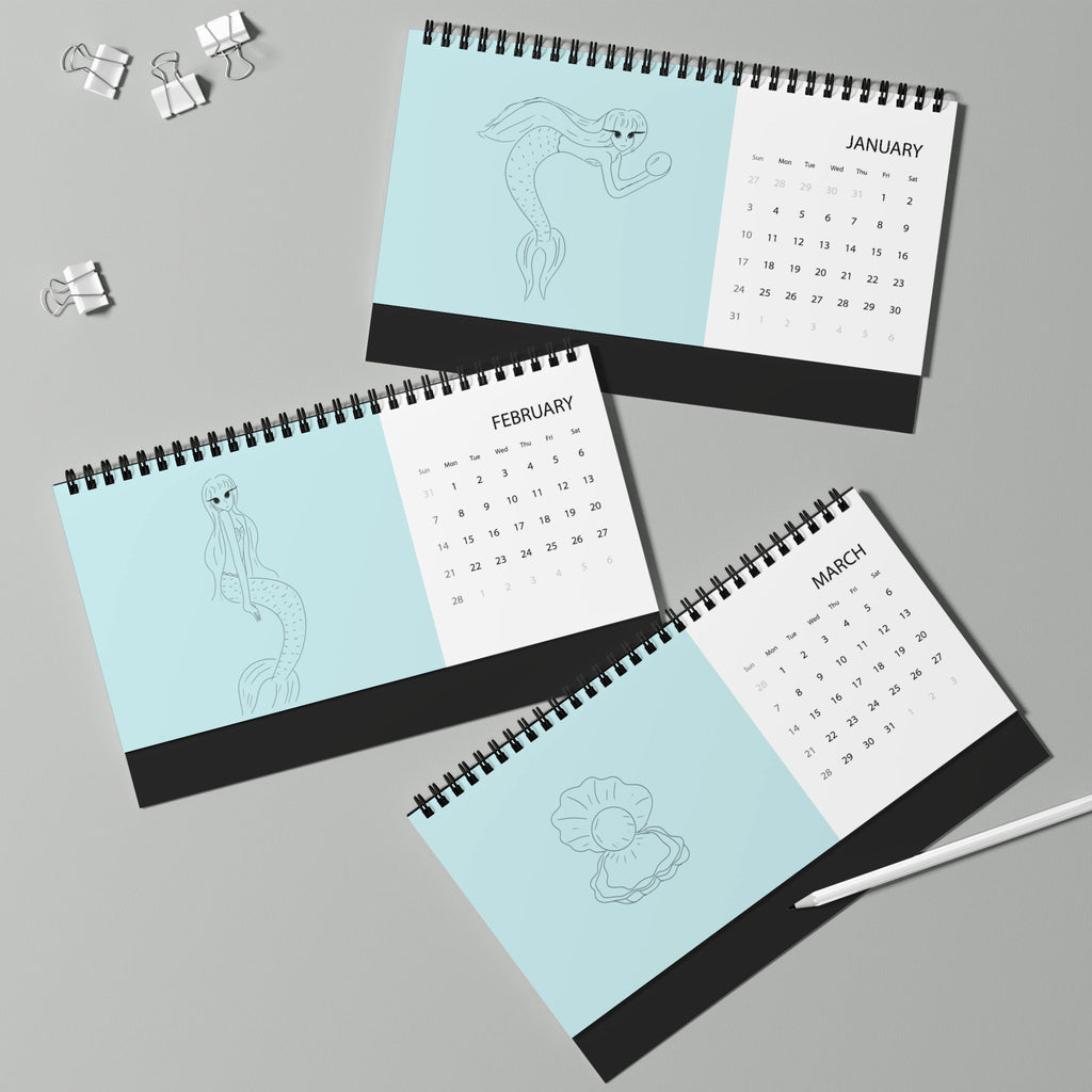 Calendrier de bureau « Sirène » 2027 – minimaliste à grille