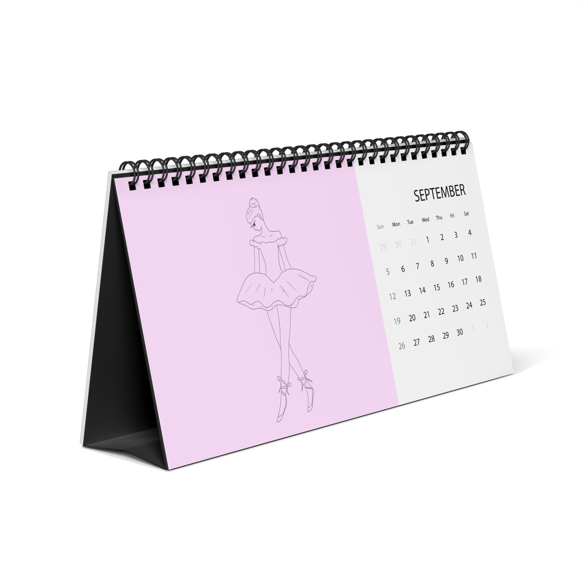 Calendrier de bureau « Ballet » 2027 — Calendrier de bureau à grille rose