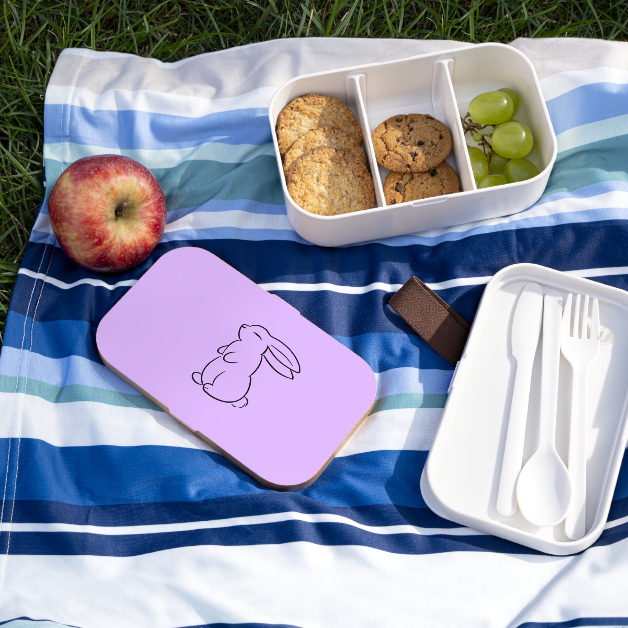 Boîte à repas violet  avec dessin de lapin