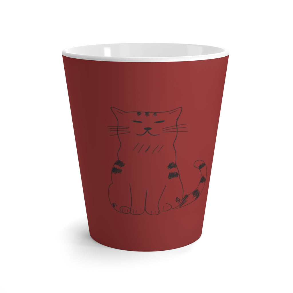Tasse à café rouge avec dessin de chat