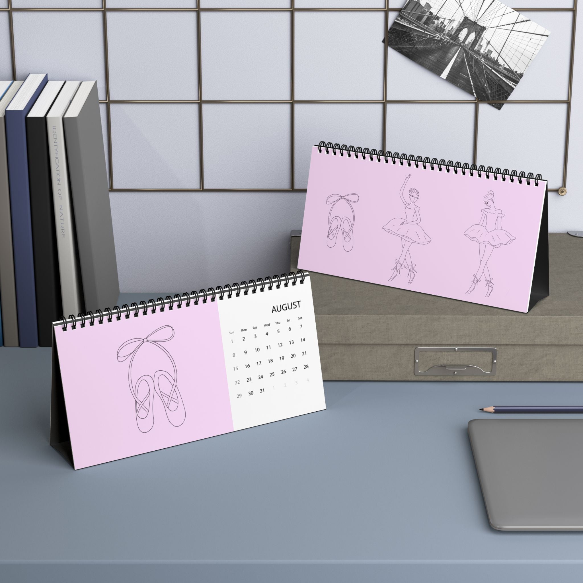 Calendrier de bureau « Ballet » 2027 — Calendrier de bureau à grille rose