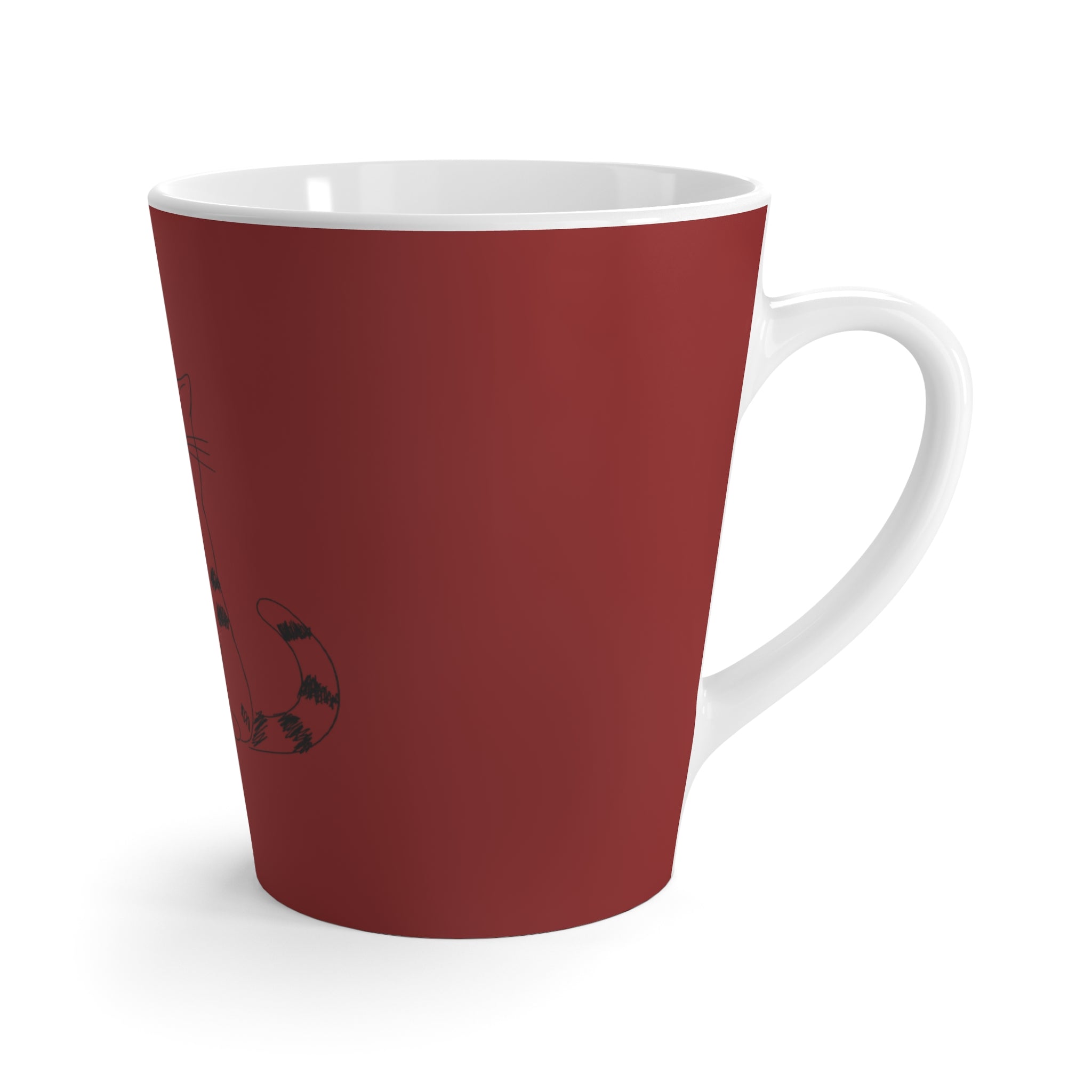 Tasse à café rouge avec dessin de chat