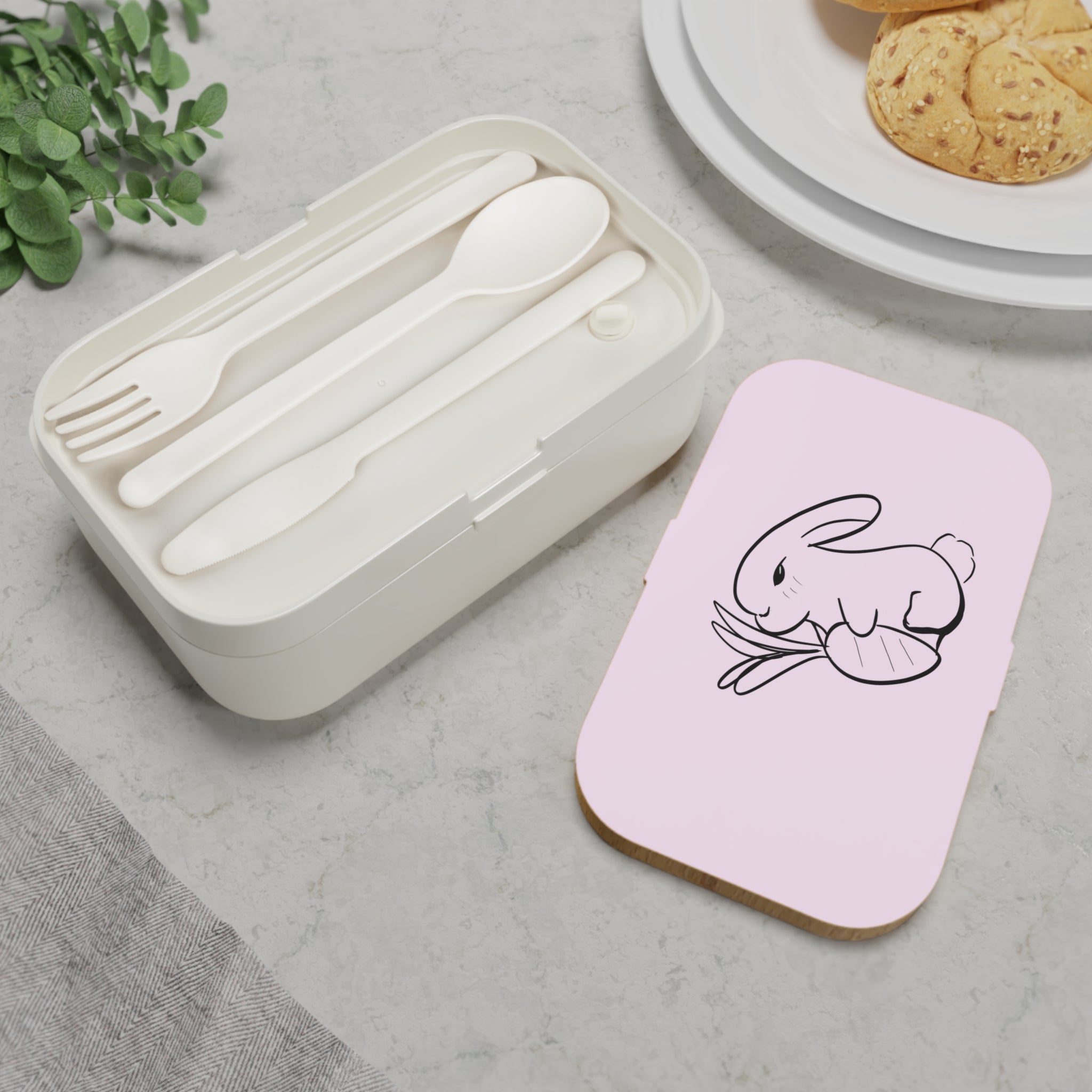 Boîte à repas  avec un dessin d'un adorable lapin et d'une carotte
