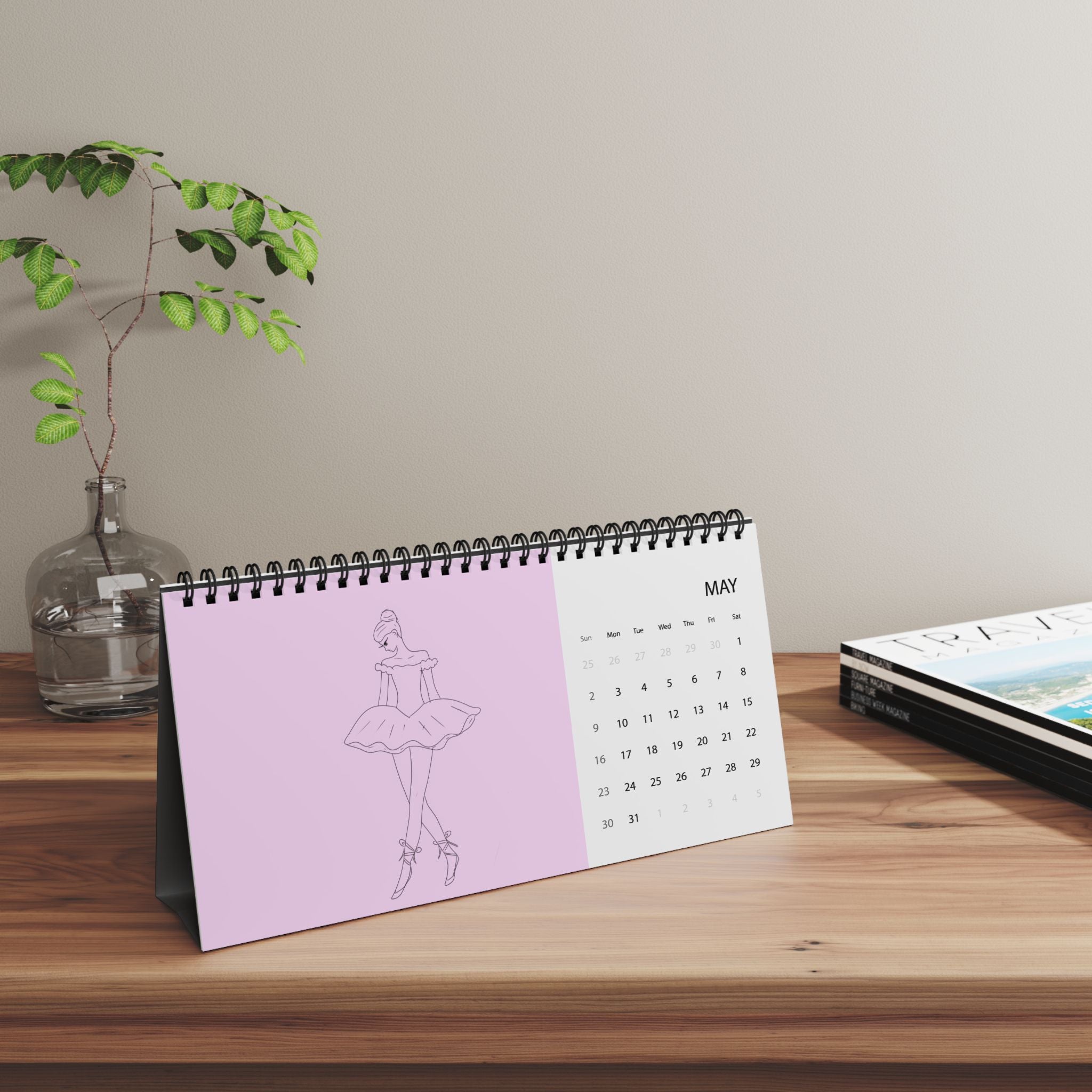 Calendrier de bureau « Ballet » 2027 — Calendrier de bureau à grille rose