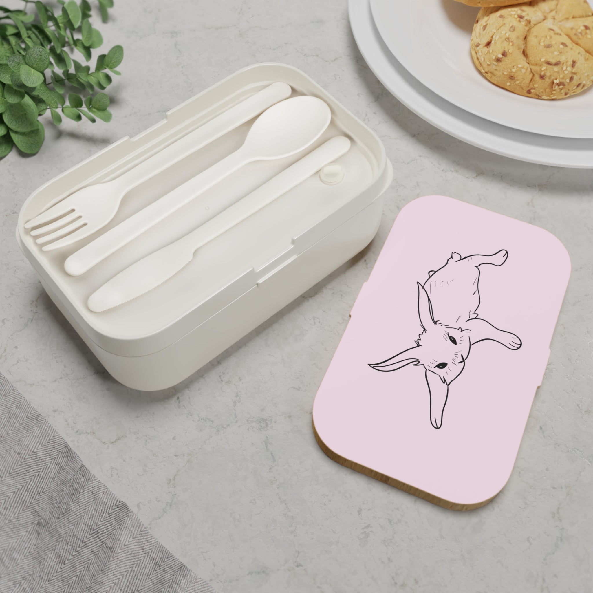 Boîte à repas Rose avec dessin de lapin