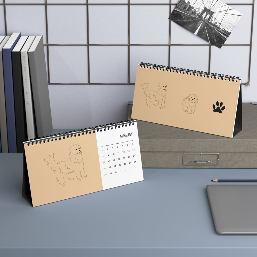 Calendrier de bureau  2027  beige de dessin de chiens  — Calendrier à cases