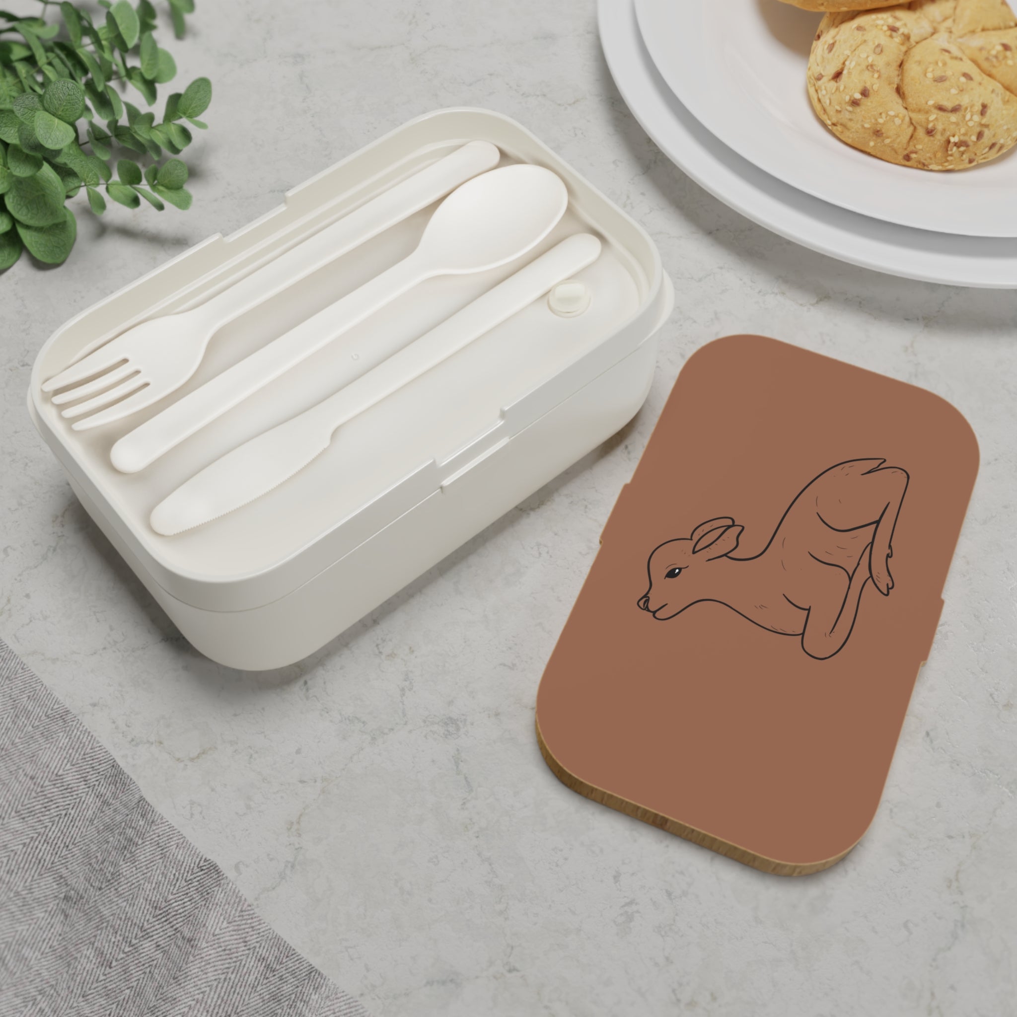 Boîte à repas marron avec dessin De biche