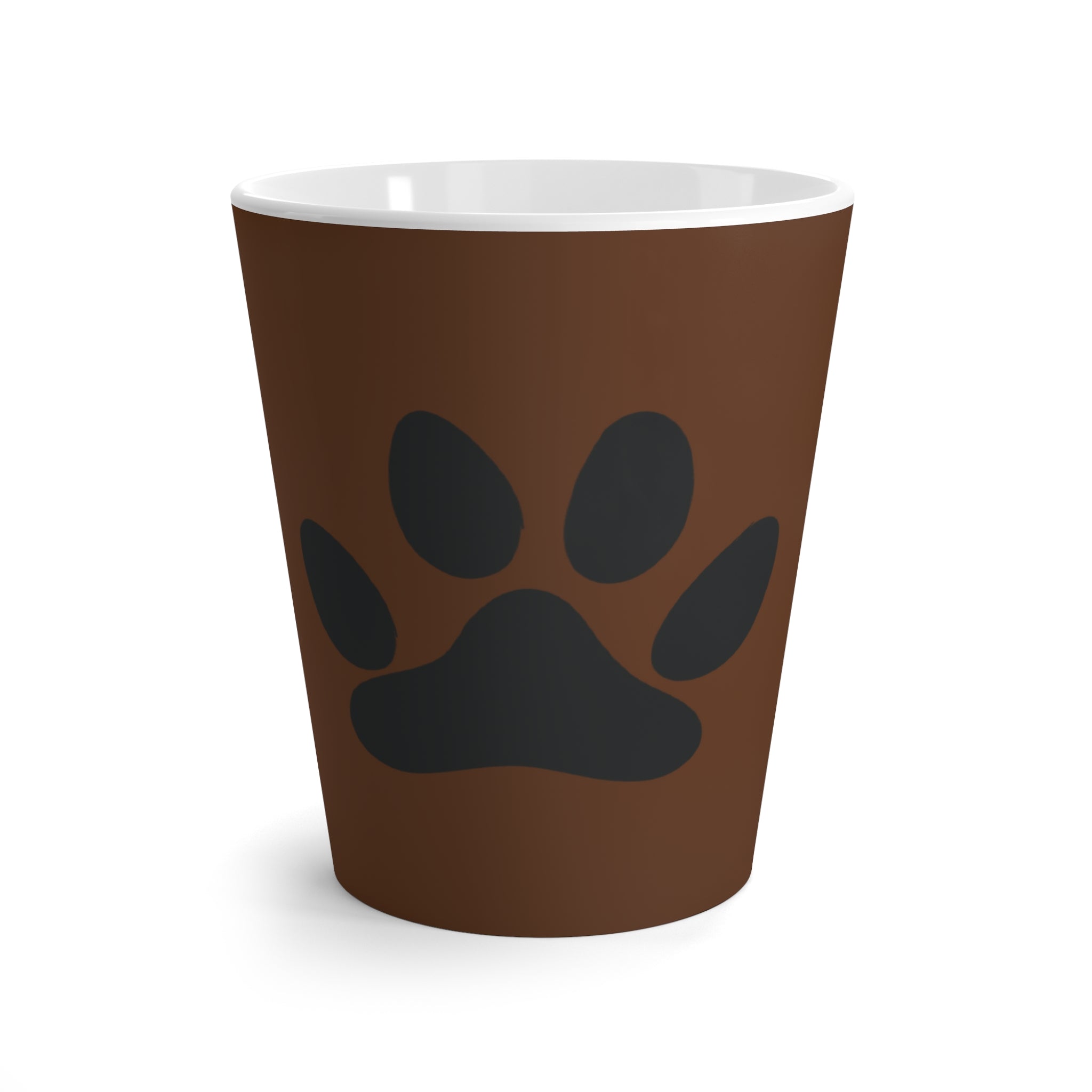 Tasse à café marron avec dessin de patte a chiens