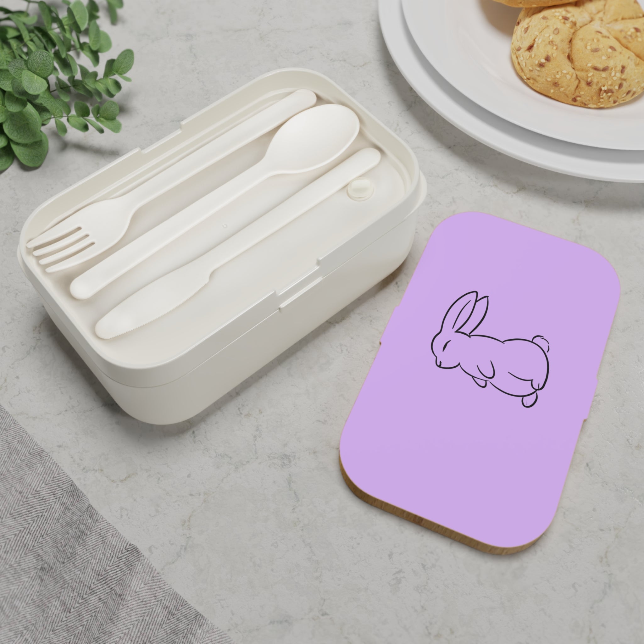 Boîte à repas violet  avec dessin de lapin
