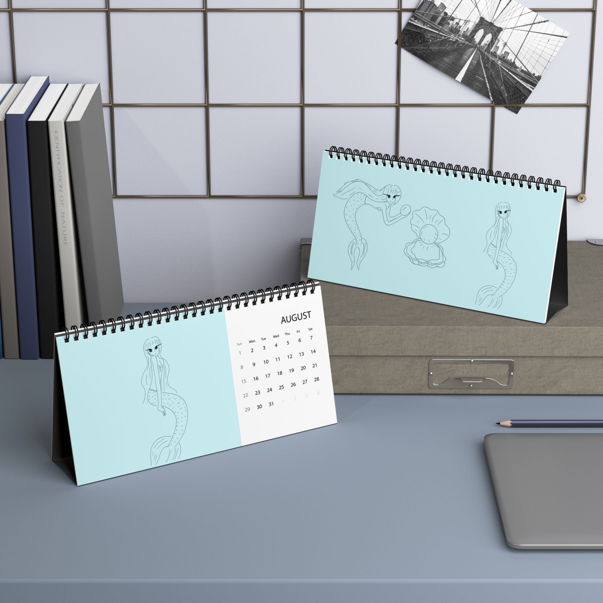 Calendrier de bureau « Sirène » 2027 – minimaliste à grille